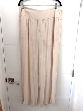 NWT Intermix Exclusive Beige Khaki High Rise Gathered Wide Leg Palazzo Pants L